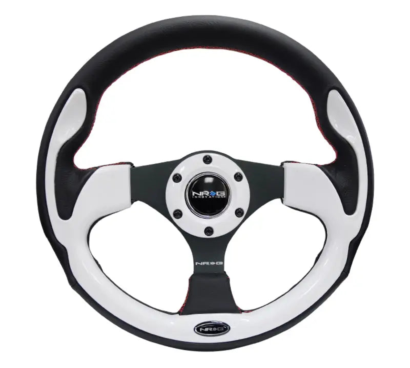 NRG Reinforced Sport Steering Wheel 320mm White Trim - eliteracefab.com