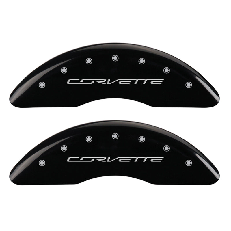 MGP 4 Caliper Covers Engraved Front Corvette C7 Engraved Rear Z51/2015 Black finish silver ch MGP