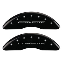 Load image into Gallery viewer, MGP 4 Caliper Covers Engraved Front &amp; Rear C7/Corvette Black finish silver ch MGP