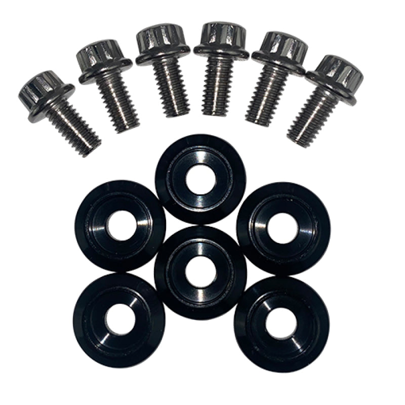 BLOX Racing New Fender Washers Kit M6 12pt - 6pc Large Diameter Black BLOX Racing