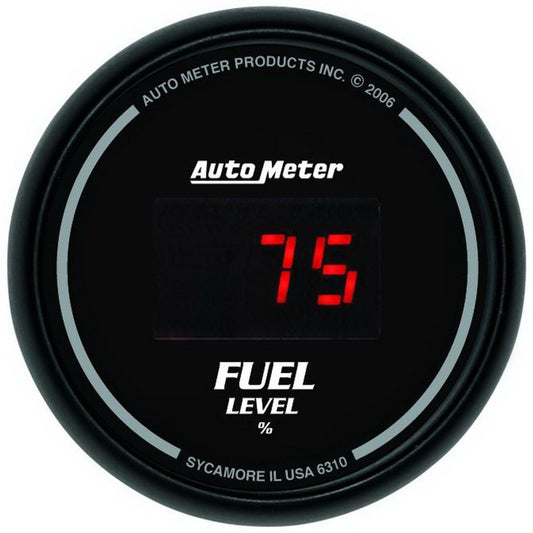 Autometer 52mm Black Digital Programmable Empty-Full Fuel Level Gauge 6310