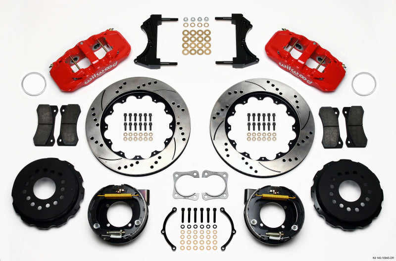 Wilwood AERO4 Rear P-Brake Kit 14.00in Drilled Red Chevy 12 Bolt-Spec 3.15in Brng Wilwood