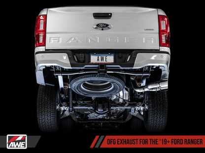 AWE Tuning 2019+ Ford Ranger 0FG Performance Exhaust System w/Chrome Silver Tips & Bash Guard - eliteracefab.com