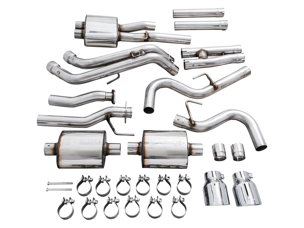 AWE 16-22 Toyota Tacoma 0FG Catback Exhaust w/ BashGuard - Dual Chrome Silver Tips - eliteracefab.com