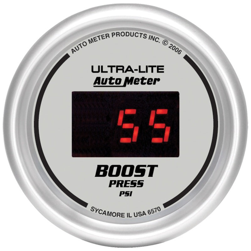 Autometer Ultra-Lite 2-1/16in 5-60 PSI Digital Boost Pressure Gauge - Silver 6570