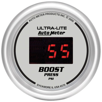 Autometer Ultra-Lite 2-1/16in 5-60 PSI Digital Boost Pressure Gauge - Silver 6570