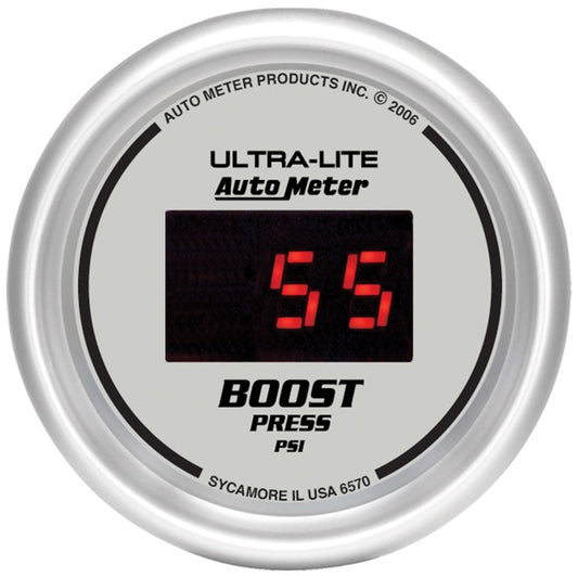 Autometer Ultra-Lite 2-1/16in 5-60 PSI Digital Boost Pressure Gauge - Silver 6570