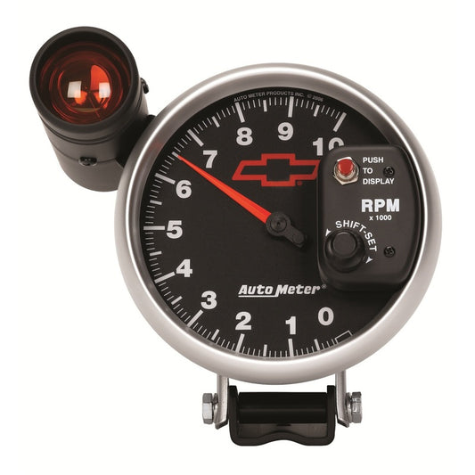 Autometer GM Bowtie Black 5in 10000 RPM Pedestal Electronic Tachometer w/ Ext Shift Light 3699-00406