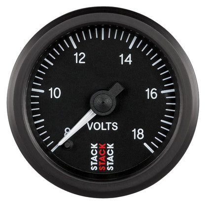 Autometer Stack 52mm 8-18V Pro Stepper Motor Battery Voltage Gauge - Black ST3316
