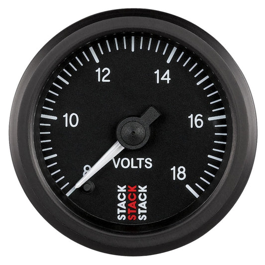 Autometer Stack 52mm 8-18V Pro Stepper Motor Battery Voltage Gauge - Black ST3316