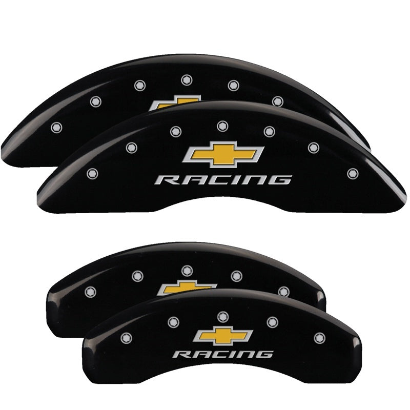 MGP 4 Caliper Covers Engraved F & R Chevy Racing Black Finish Silver Char 2019 Chevrolet Camaro MGP