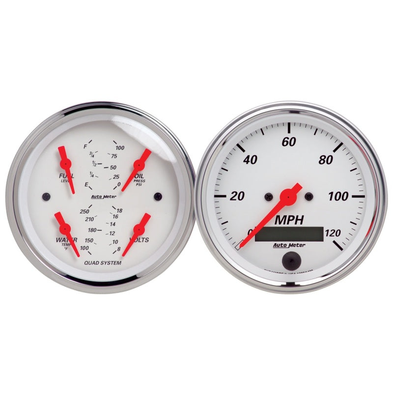 Autometer Arctic White 3-3/8in Kit Box w/Elec Speedo Elec Oil Press, Water Temp, Volt, Fuel Level 1308