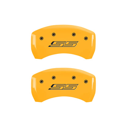 MGP 4 Caliper Covers Engraved Front & Rear Gen 5/SS Yellow finish black ch MGP
