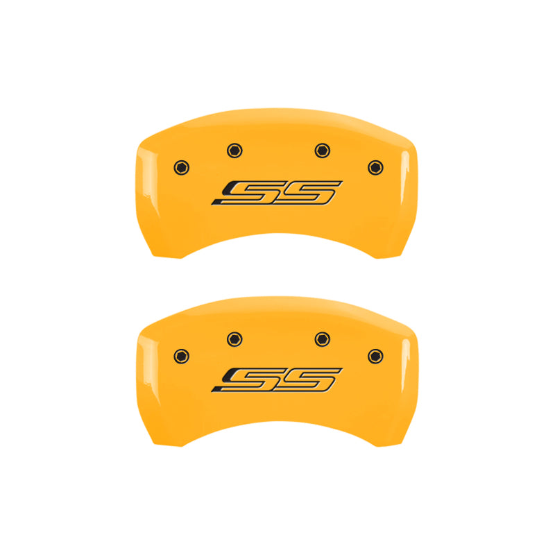 MGP 4 Caliper Covers Engraved Front & Rear Gen 5/SS Yellow finish black ch MGP