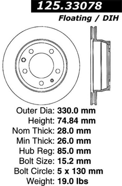 CENTRIC PREMIUM HIGH CARBON BRAKE ROTOR, 125.33078 - eliteracefab.com