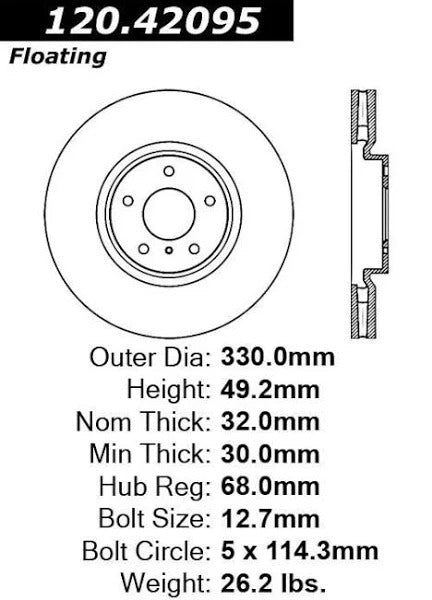 CENTRIC 07-08 INFINITI G35/08-09 G37 FRONT PREMIUM BRAKE ROTOR, 120.42095 - eliteracefab.com