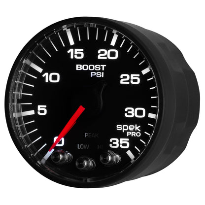 Autometer Spek-Pro Gauge Boost 2 1/16in 35psi Stepper Motor W/Peak & Warn Black/Black P303328