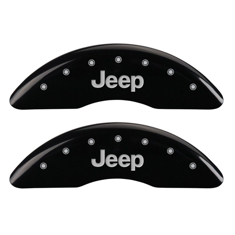 MGP 4 Caliper Covers Engraved Front JEEP Engraved Rear JEEP Grill logo Black finish silver ch MGP