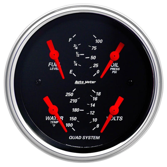Autometer Designer Black 3-3/8in Quad Gauge - Fuel Level/Oil Pressure/Water Temperature/Voltmeter 1412