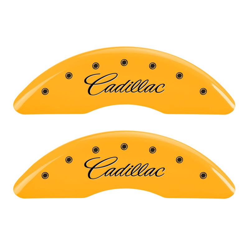 MGP 4 Caliper Covers Engraved F & R Cursive/Cadillac Yellow Finish Black Char 2017 Cadillac CT6 MGP