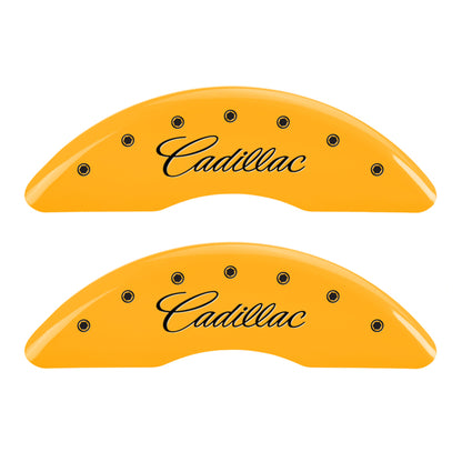 MGP 4 Caliper Covers Engraved F & R Cursive/Cadillac Yellow Finish Black Char 2017 Cadillac CT6 MGP