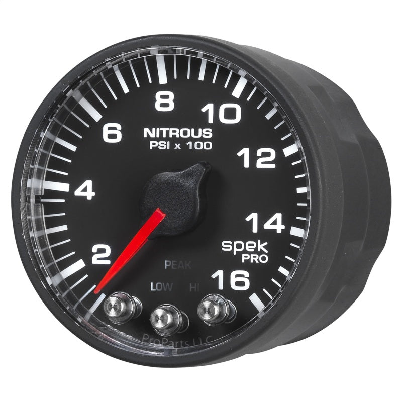Autometer Spek-Pro Gauge Nitrous Press 2 1/16in 1600psi Stepper Motor W/Peak & Warn Blk/Blk P320328