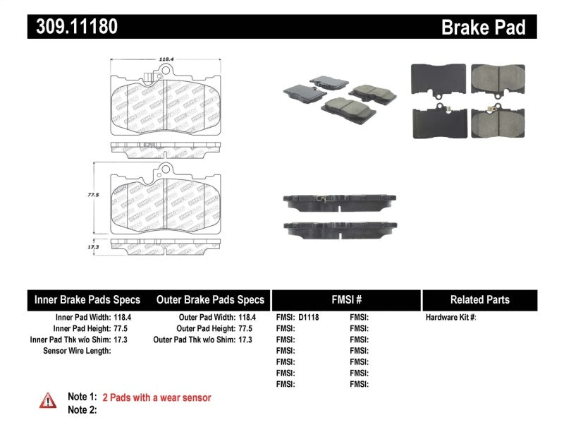 STOPTECH PERFORMANCE 06 LEXUS GS300/430 / 07-08 GS350 / 06-08 IS350 FRONT BRAKE PADS, 309.11180 - eliteracefab.com