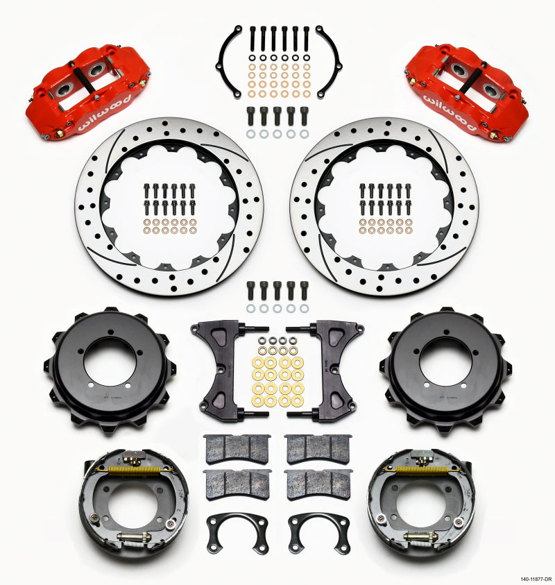 Wilwood Narrow Superlite 4R Rear Kit 12.88in Red Speedway Eng Floater w/ New Style End Wilwood