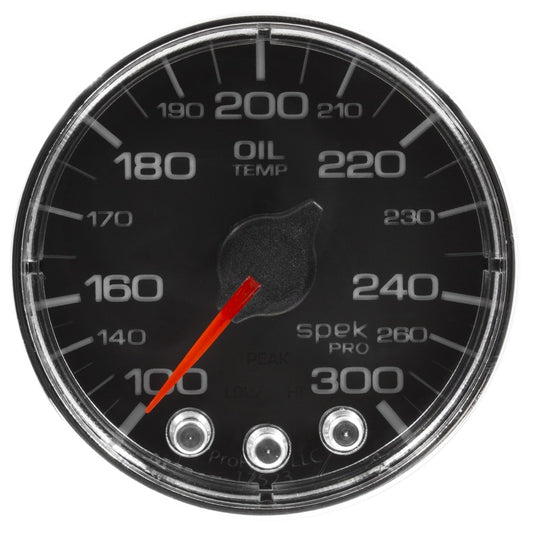 Autometer Spek-Pro Gauge Oil Temp 2 1/16in 300f Stepper Motor W/Peak & Warn Blk/Chrm P322318