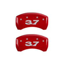 Load image into Gallery viewer, MGP 4 Caliper Covers Engraved Front Mustang Engraved Rear 37 Red finish silver ch MGP