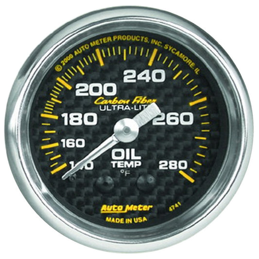 Autometer Carbon Fiber 52mm 140-280 Deg F Mechanical Oil Temp Gauge 4741