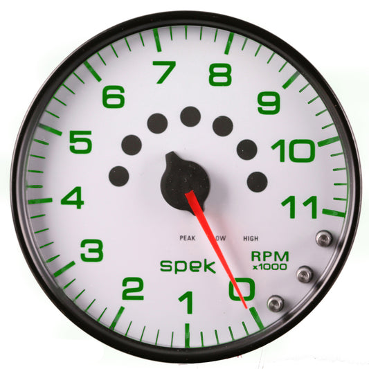 Autometer Spek-Pro Gauge Tachometer 5in 11K Rpm W/Shift Light & Peak Mem White/Black P23912