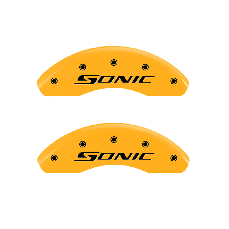 MGP 4 Caliper Covers Engraved Front & Rear Sonic Yellow finish black ch MGP