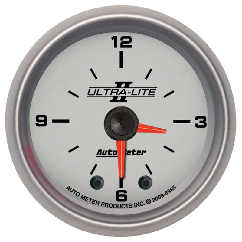 Autometer Ultra-Lite II 2in Illuminated Analog Full Sweep Electronic 12 Hour Clock 4985