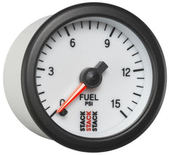 Autometer Stack 52mm 0-15 PSI 1/8in NPTF Male Pro Stepper Motor Fuel Pressure Gauge - White
