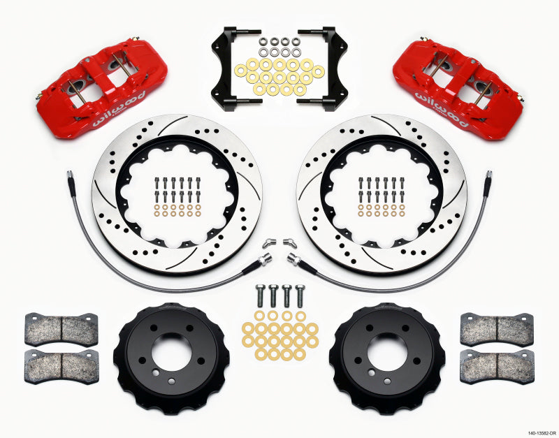 Wilwood AERO6 Front Hat Kit 14.00 Drilled Red 2007-2011 BMW E90 Series w/Lines Wilwood
