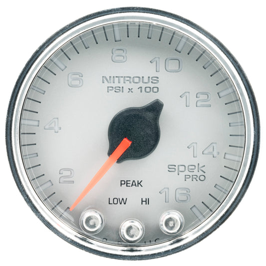 Autometer Spek-Pro Gauge Nitrous Press 2 1/16in 1600psi Stepper Motor W/Peak & Warn Slvr/Chrm P32021
