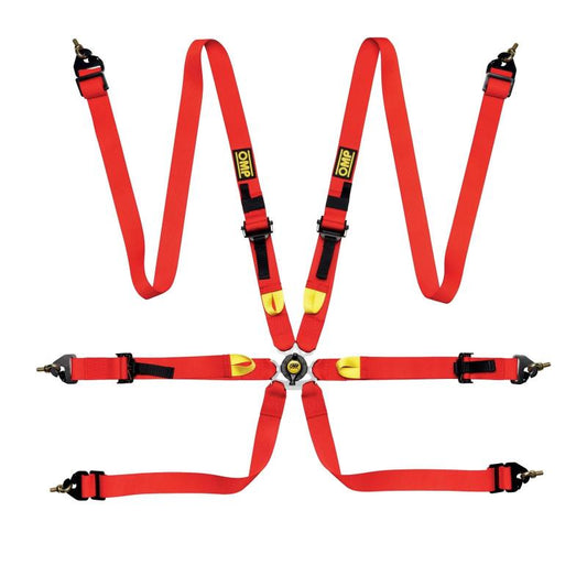 OMP FIRST 2" 6-Point Pull-Up Racing Harness - Red - FIA 8853-2016 - DA0-0208-A01-061
