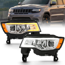 Load image into Gallery viewer, ANZO 2017-2018 Jeep Grand Cherokee Projector Headlights w/ Plank Style Switchback - Chrome w/ Amber - eliteracefab.com