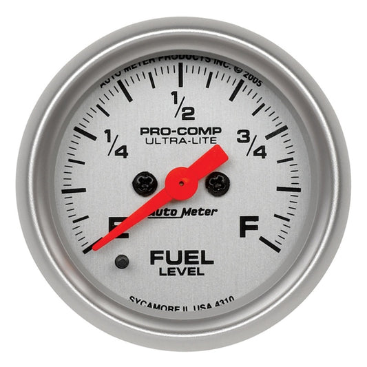 Autometer Ultra-Lite 52mm 0-280 ohm Adj Full Sweep Electronic Fuel Level Programmable Empty-Full  Ga 4310