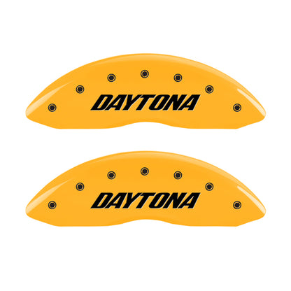 MGP 4 Caliper Covers Engraved Front & Rear Daytona Yellow Finish Black Char 2006 Dodge Charger MGP