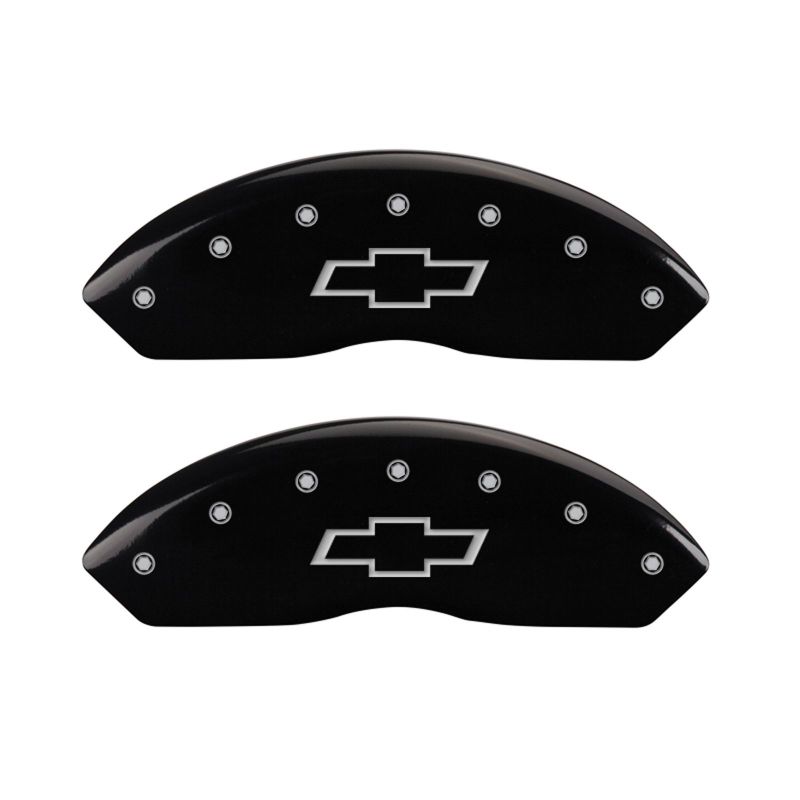 MGP 4 Caliper Covers Engraved F & R Bowtie Black Finish Silver Char 2014 Chevrolet Express 2500 MGP