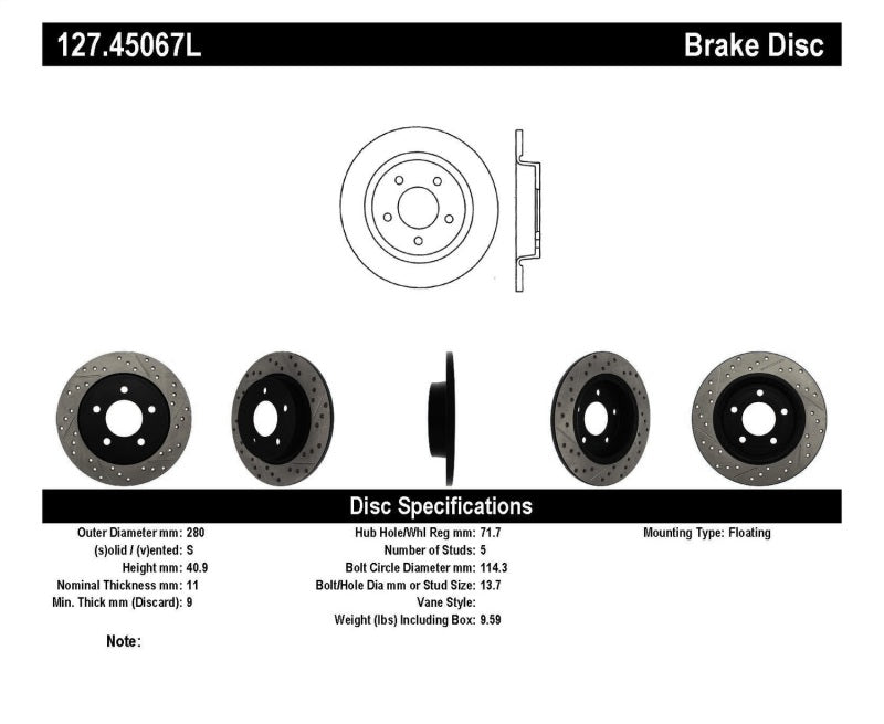 StopTech 04-10 Mazda3 Slotted & Drilled Left Rear Rotor - eliteracefab.com