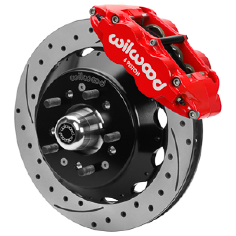 Wilwood Forged 6 Piston Red Superlite Caliper GT 48 Vane Spec37 Drilled & Slotted Rotor - 12.88x1.25 Wilwood