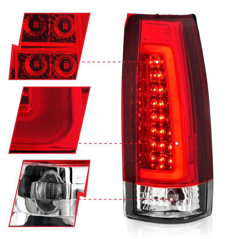 ANZO 1999-2000 Cadillac Escalade LED Taillights Chrome Housing Red/Clear Lens Pair - eliteracefab.com