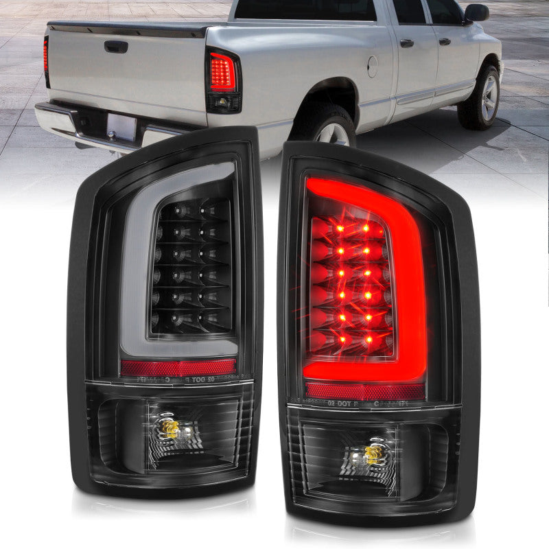 ANZO 2002-2006 Dodge Ram 1500 LED Tail Lights w/ Light Bar Black Housing Clear Lens - eliteracefab.com