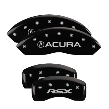 MGP 4 Caliper Covers Engraved Front Acura Engraved Rear RSX Black finish silver ch MGP