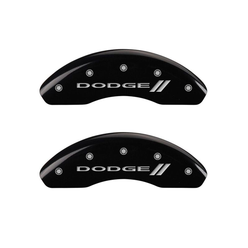 MGP 4 Caliper Covers Engraved Front & Rear With stripes/Dodge Black finish silver ch MGP