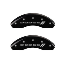 Load image into Gallery viewer, MGP 4 Caliper Covers Engraved Front &amp; Rear With stripes/Dodge Black finish silver ch MGP