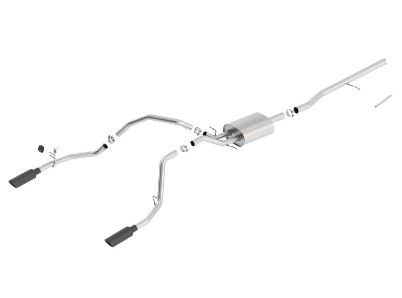 Borla 14 Sierra 1500 C/B S-Type Exh/2.75in Into Dual 2.25in Out 4in Split Rear Exit-Black Chrome - eliteracefab.com